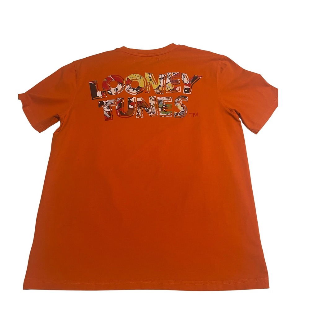 00758 Looney Tunes Orange Graphic T Shirt Bugs Bunny Marvin The Martian Mens L - Picture 9 of 12